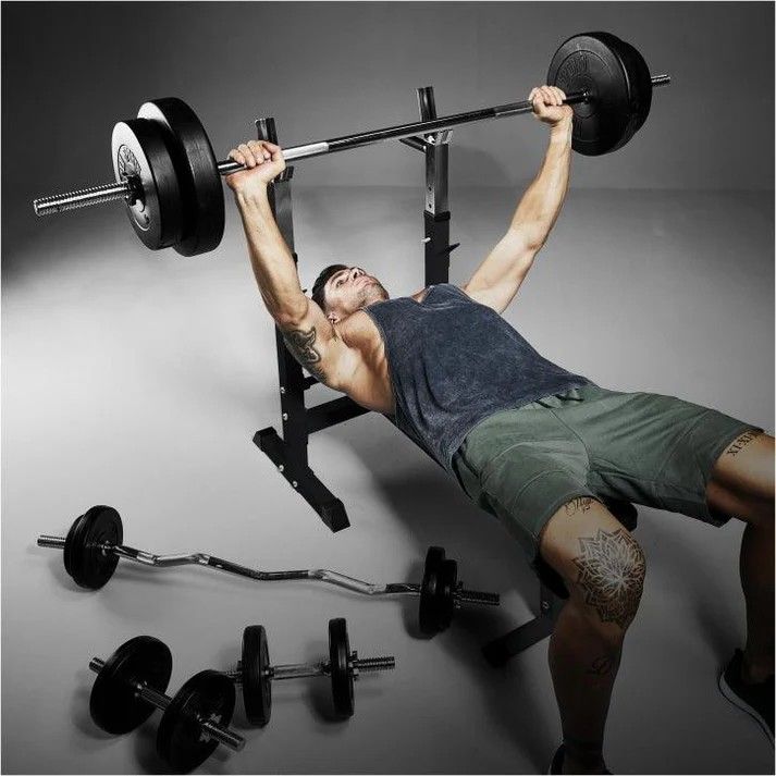 Gorilla Sports Posilovací lavice + nakládací set 100 kg